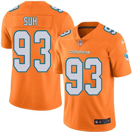 Nike Dolphins #93 Ndamukong Suh Orange Men's Stitched NFL Limited Rush Jersey - Click Image to Close
